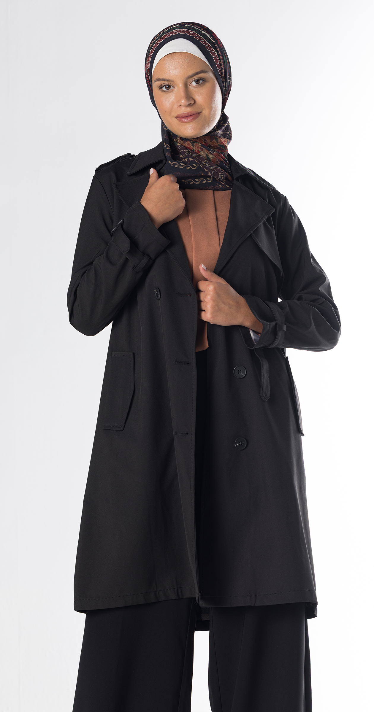 [Black Sahara Mist] British Vintage Trench Coat، Korean Version