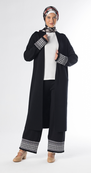 Black Lazy Suit Long Cardigan + Wide-leg Pants/One Size