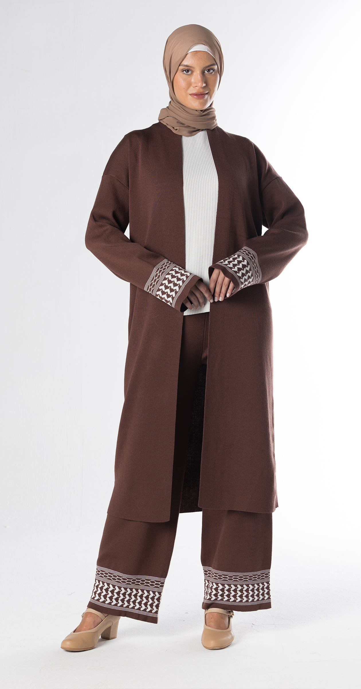 Brown Lazy Suit Long Cardigan + Wide-leg Pants/One Size