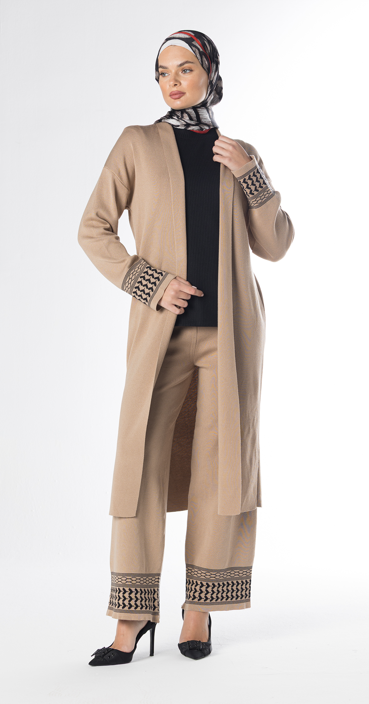 Beige Lazy Suit Long Cardigan + Wide-leg Pants/One Size