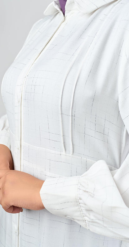 Linen dress with ruffles-White