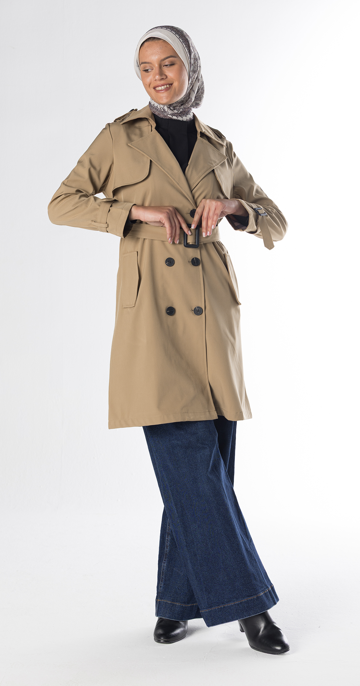 [Beige Sahara Mist] British Vintage Trench Coat، Korean Version