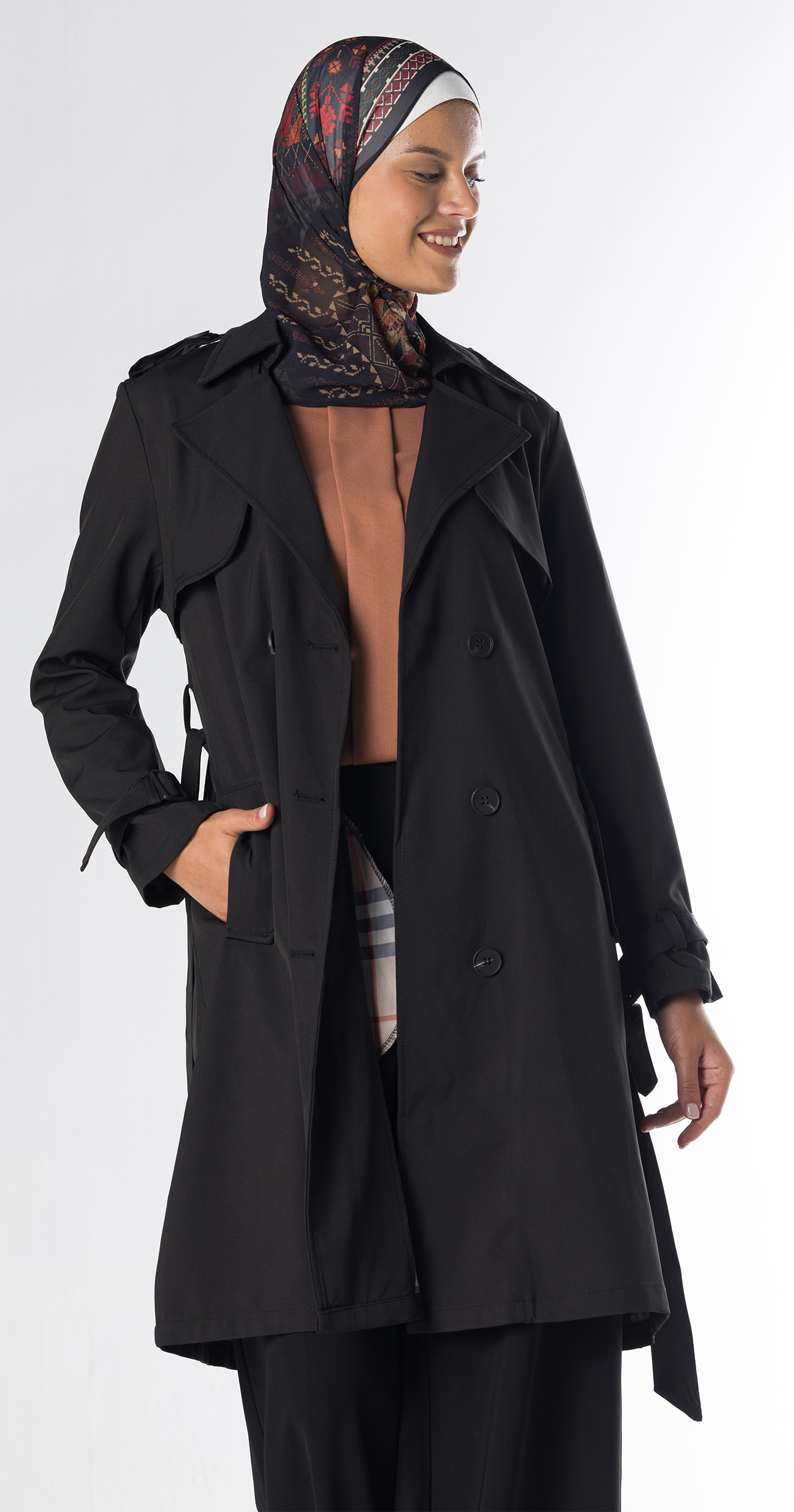 [Black Sahara Mist] British Vintage Trench Coat، Korean Version