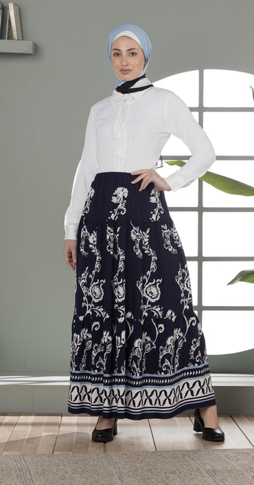 Boho-Chic Printed Maxi Skirt-Blue